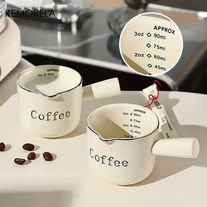 White ceramic measuring cups with silver rim and handle marked coffee for decorbites ceramic measuring espresso tools