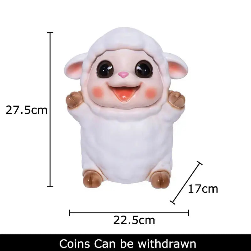Cute white ceramic sheep savings jar piggy with black eyes pink nose cheeks and brown hooves family bedroom decor