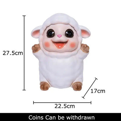 Cute white ceramic sheep savings jar piggy with black eyes pink nose cheeks and brown hooves family bedroom decor