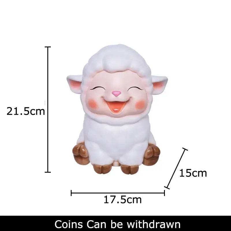 White ceramic sheep savings jar piggy bank with pink cheeks and smiling face for family bedroom decor
