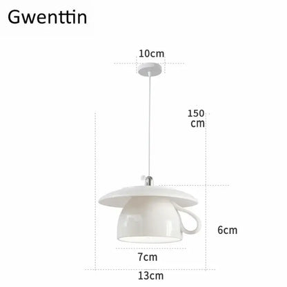 White ceramic teacup pendant light with handle by decorbites ceramic led pendant for warm kitchen decor lighting
