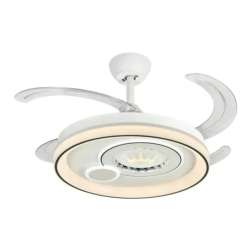 White circular decorbites dimmable smart ceiling fan with remote control chrome blades and integrated led lighting