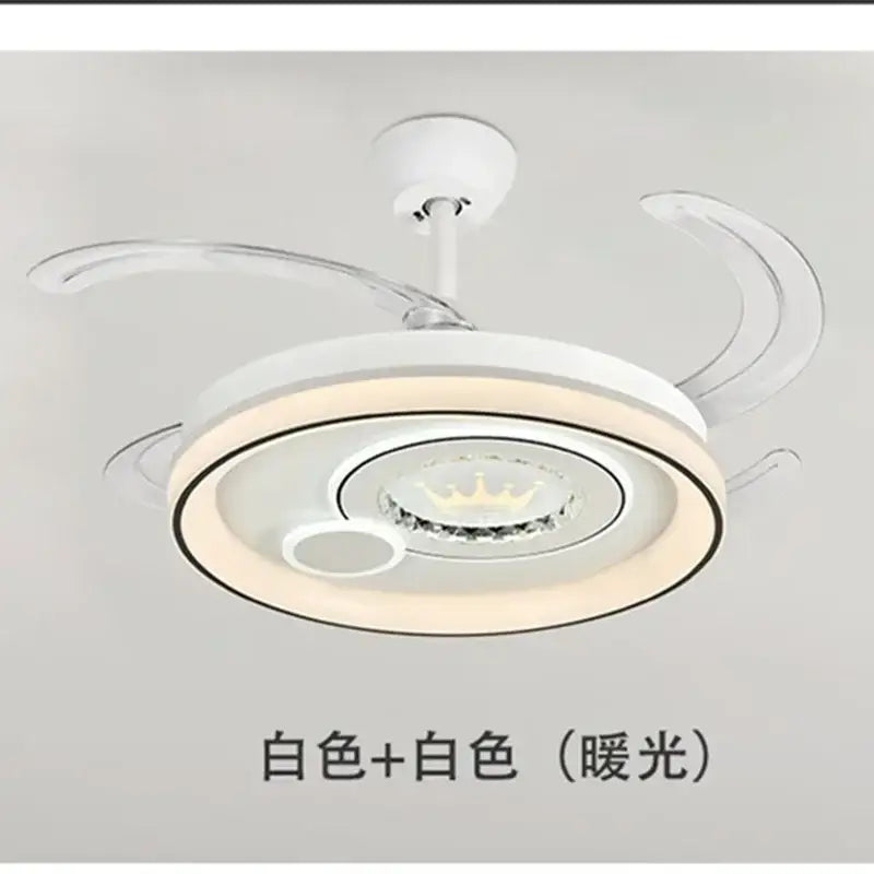 White circular decorbites dimmable smart ceiling fan with remote control and transparent blades for bedroom use