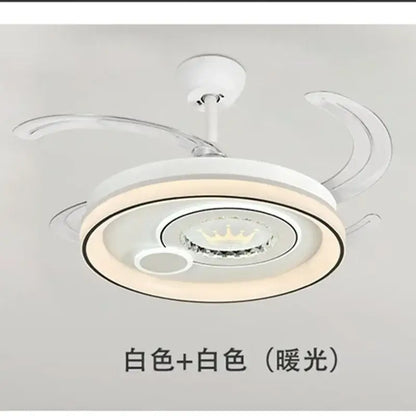 White circular decorbites dimmable smart ceiling fan with remote control and transparent blades for bedroom use