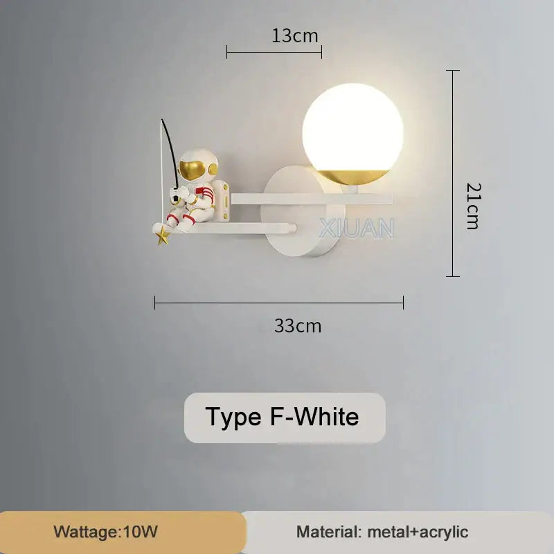 White and gold decorbites astronaut wall lamp with a spherical light fixture for bedroom starlight decor