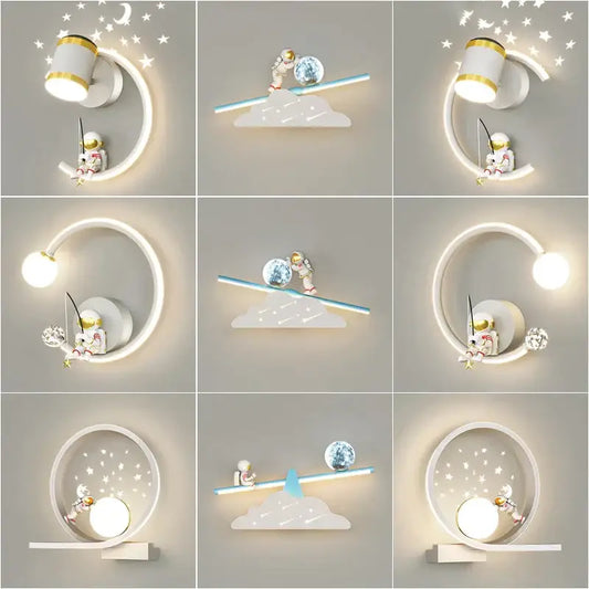 White crescent astronaut wall lamp with starlight design for bedroom decorbites astronaut wall lamp decor
