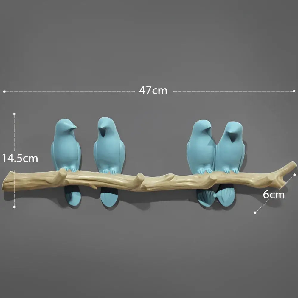 Blue resin decorbites bird resin hanger perched on natural wood branch wall decor for kitchen or home use