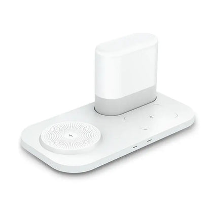 White decorbites led wireless charging night light with minimalist wireless charging stand lamp and circular speaker design