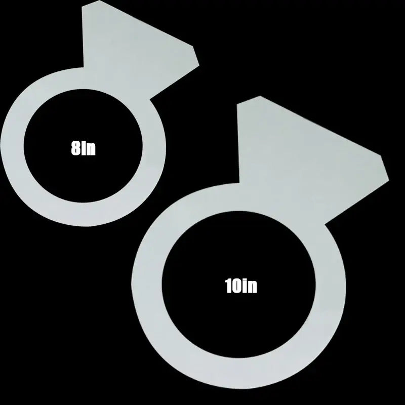 Silver-colored diamond ring cake mold with stylized ring decals and 8 to 10 inch inner diameter for baking use