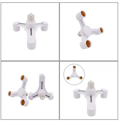 White plastic e27 lamp holder 3-way converter pack with brass threaded sockets for living room lighting