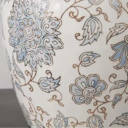 White floral ceramic desk lamp with delicate blue and brown patterns ideal for bedroom side table decorbites ceramic desk lamp