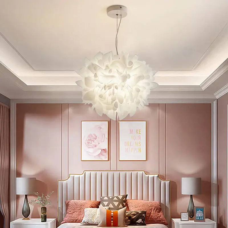 Delicate white decorbites led petal ceiling chandelier with soft cloud-shaped design for living room and bedroom use