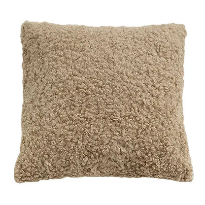Beige plush curly-fiber cushion cover 45x45cm with soft textured surface ivorycamel polka dot for living room
