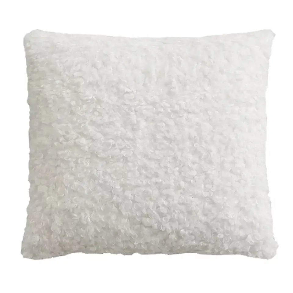 White fluffy ivorycamel polka dot cushion cover 45x45cm with plush sheepskin texture for living room decor