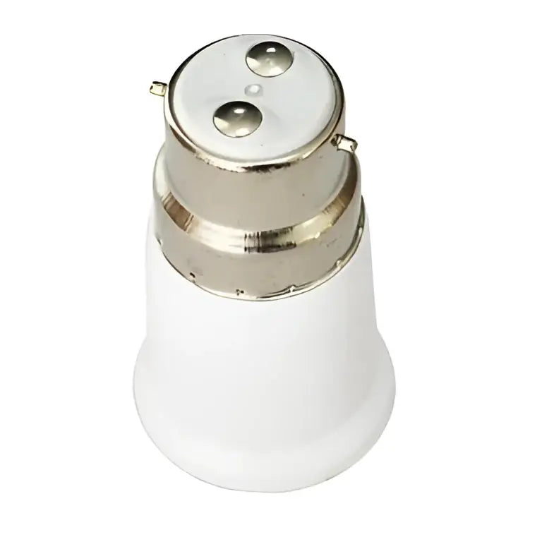 White ceramic lamp holder adapter with metallic b22 base and two contacts for e27 socket lamp use in bedroom
