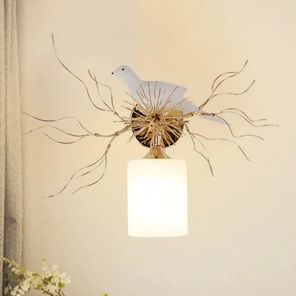 White glass bird wall lamp with led mounted above frosted glass shade featuring 220v-240v 110v-120v compatibility