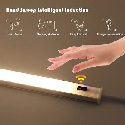 White led motion sensor cabinet light with sleek metallic finish and pir motion sensor for kitchen under counter use