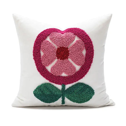 White love floral decorative sofa pillowcase featuring a textured pink flower design for living room decorbites decorative sofa