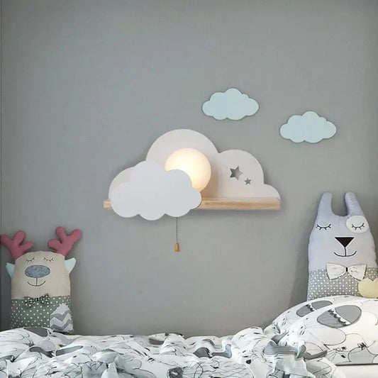 White macaron led cloud wall lamps featuring a glowing center light and two smaller clouds for children bedroom decor