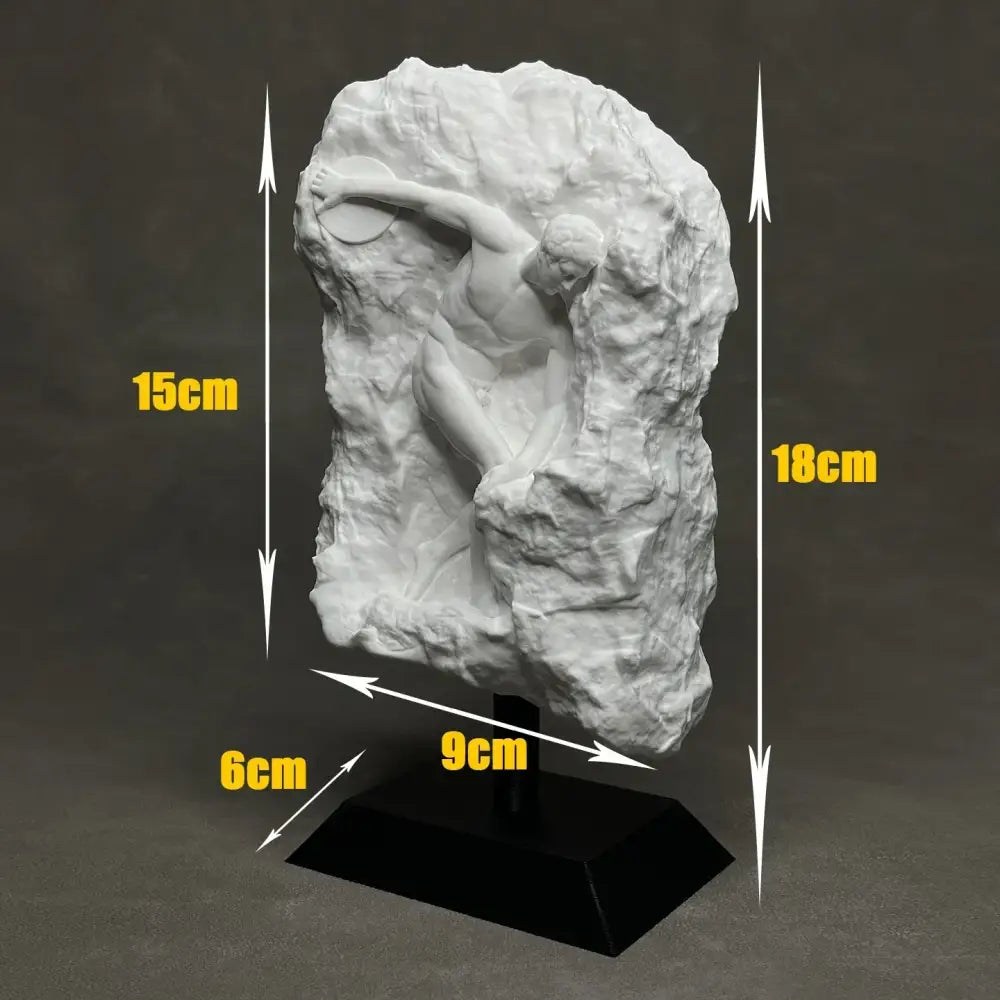 White marble discus throwing nude sculpture on black base ideal for elegant home decor and living room display