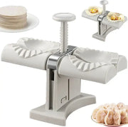 White plastic and metal double head dumplings press with fluted edges for ravioli maker and pleated wrappers