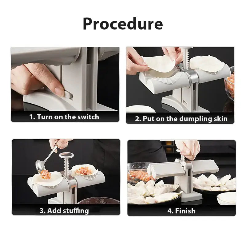 White plastic double head dumplings press and ravioli maker with central screw mechanism and flat pressing plates