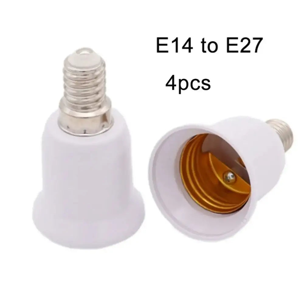 White plastic e14 to e26 e27 adapter converter with metallic threaded base and gold internal contact for kitchen light use