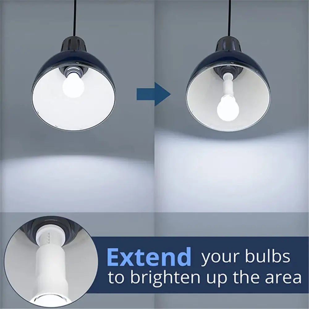 Black dome pendant light with white bulb and adjustable stem with white plastic e27 socket extender lamp adapter