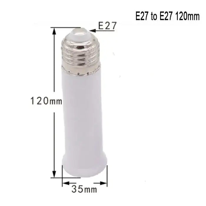 White plastic e27 socket extender lamp adapter with metallic threaded base 120mm height for kitchen light fitting