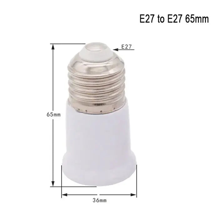 White ceramic e27 socket extender lamp adapter with metallic threaded base for kitchen light fitting 65mm tall