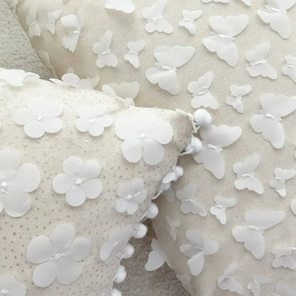 Cream-colored cushion cover featuring delicate white fabric plum blossom butterfly decorbites 3d for living room decor