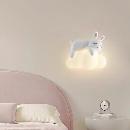 White polar bear led wall lamp shaped like a soft bunny with pink ears on a warm glowing cloud base for childrens bedroom