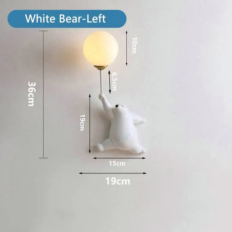 White ceramic polar bear night light with spherical frosted glass bulb for kids bedroom use