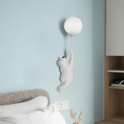 White polar bear wall lamp with spherical globe light fixture for kids bedroom bear night light or night lamp