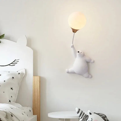 White polar bear bear night light with soft glowing balloon design for kids bedroom night light moon lamp