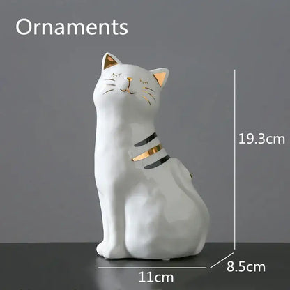 White porcelain cat vase decorbites cat vase with gold trim on ears whiskers and collar for living room decor