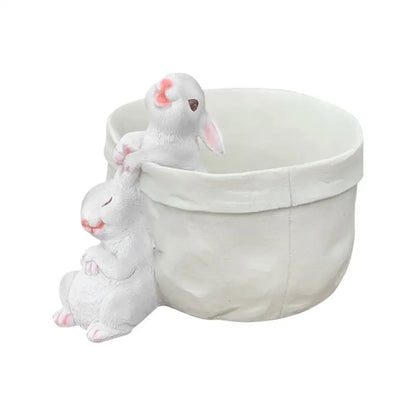 White resin bunny succulent planter pot featuring two adorable bunny figurines for garden rabbit decorbites decor