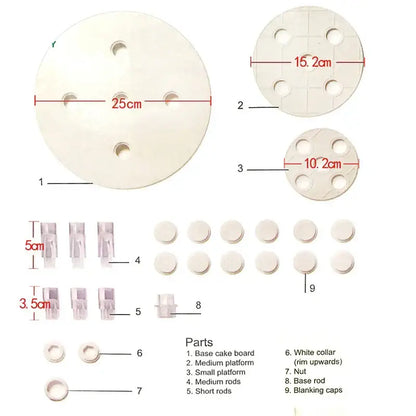 White silicone layer cake frame kit with a 25cm diameter circular cake board featuring four evenly spaced holes