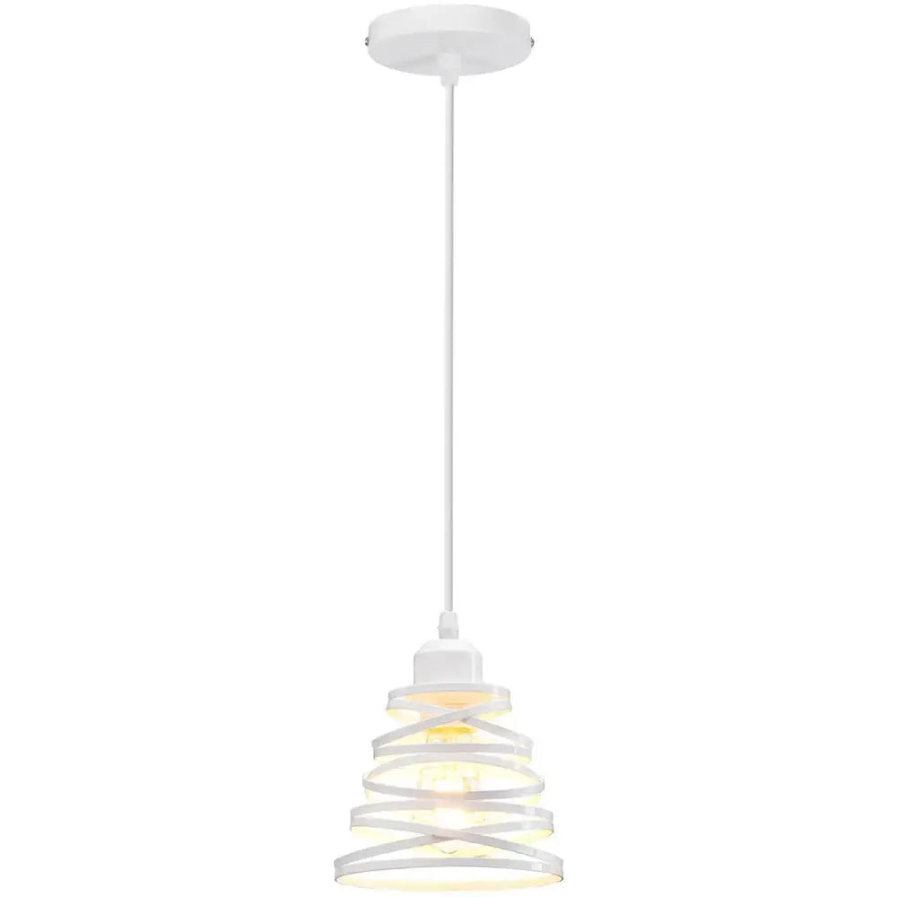 White spiral iron cage ring pendant light with frosted glass shade modern decorbites iron cage design for kitchen living room