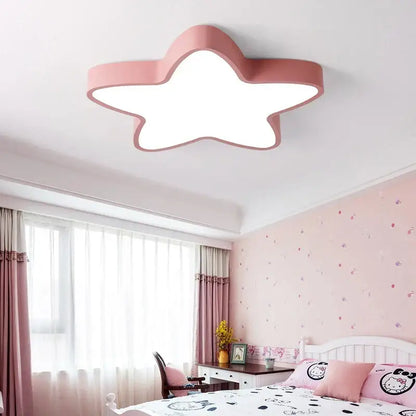Pink star-shaped ceiling lamp with soft white illuminated center and smooth edges for decorbites colorful star ceiling lighting