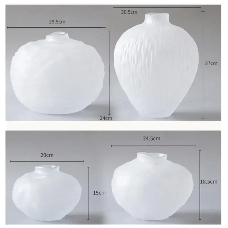 White textured ceramic glass pleats vase with matte finish and rounded shapes for living room flower decor