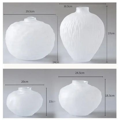 White textured ceramic glass pleats vase with matte finish and rounded shapes for living room flower decor