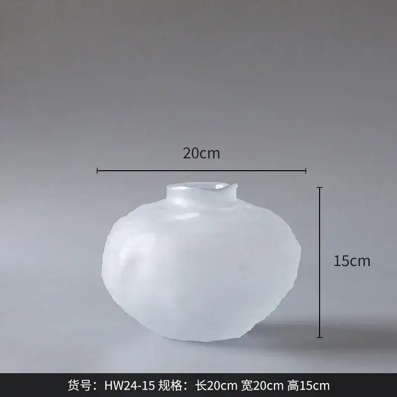 White textured ceramic glass pleats vase with frosted finish and narrow neck for living room flower decor