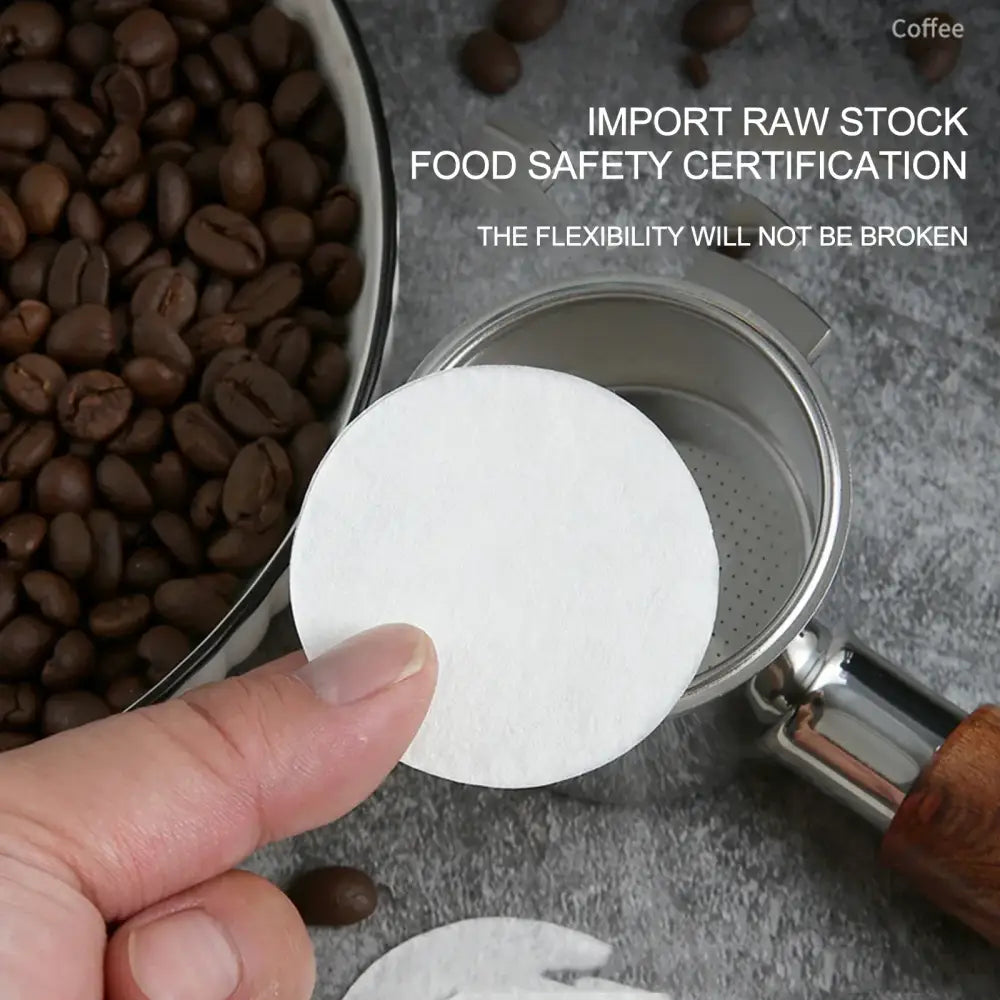White textured espresso portafilter special powder paper filter made of durable paper with reinforced edges for decorbites espresso portafilter