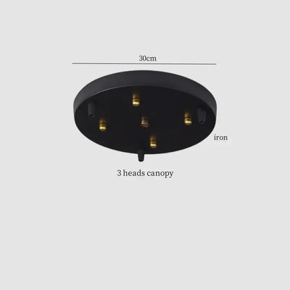 Black iron 3-head ceiling canopy 30cm diameter for white textured glass and brass pendant light decorbites ceramic led