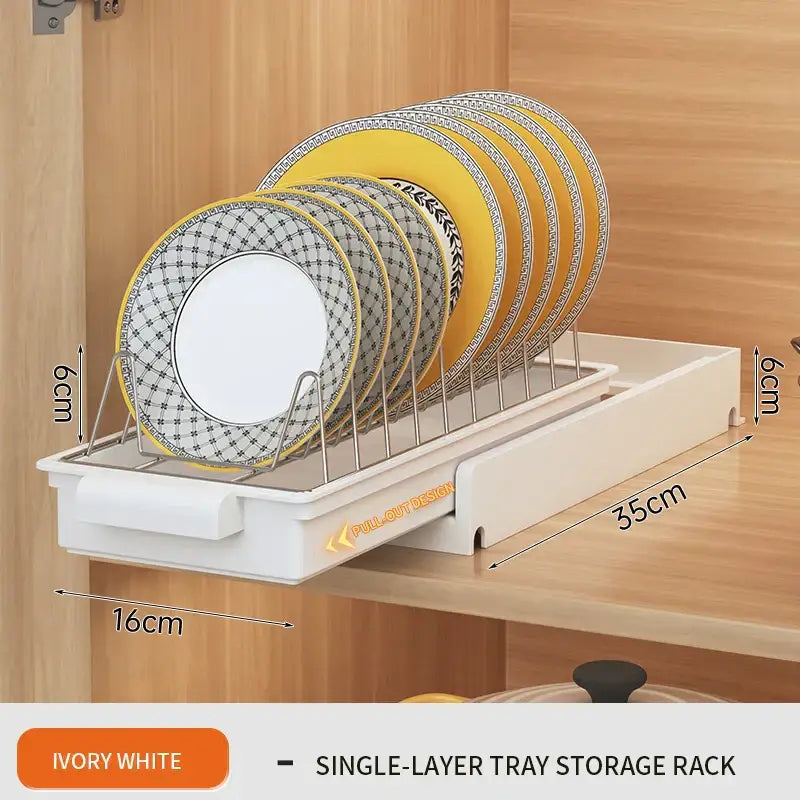Ivory white single-layer metal wire dish drying sliding drawer organizer with pull-out design for kitchen storage