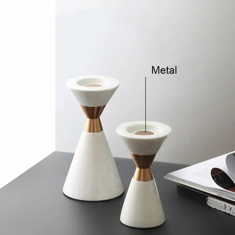 White volakos marble wedding candlesticks with golden metal accents ideal for elegant dining room decorbites decor