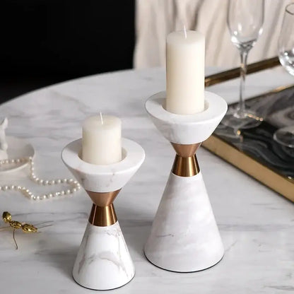 White volakos marble wedding candlesticks with golden metal accents for elegant dining room decorbites decor