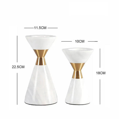 White volakos marble wedding candlesticks with white ceramic and golden metal bands for elegant dining room decorbites decor
