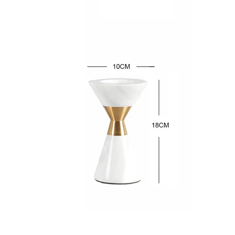 White volakos marble wedding candlestick with gold metal band in inverted conical shape for decorbites dining room decor